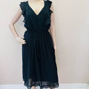 Abercrombie & Fitch Black Ruffle Midi Dress